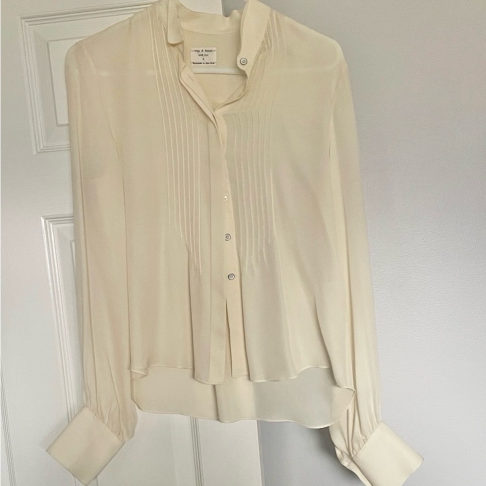 Rag & Bone 100% Silk Cream Button-Up Blouse